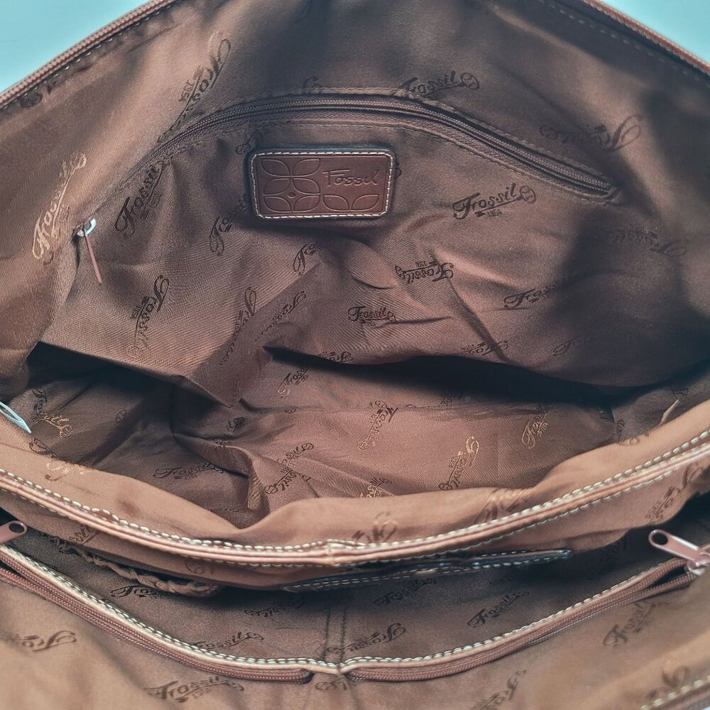 VTG Fossil Executive Women's Brown Leather Tote Shoulder Bag - Picture 7 of 12